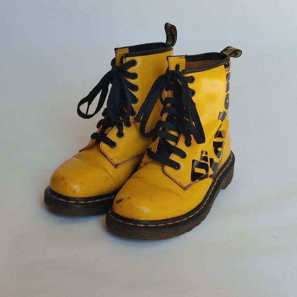 DOC DR MARTENS YELLOW LOGO BOOTS SMOOTH LEATHER RARE UNISEX SIZE 4UK US:W6 M5 - Picture 14 of 16